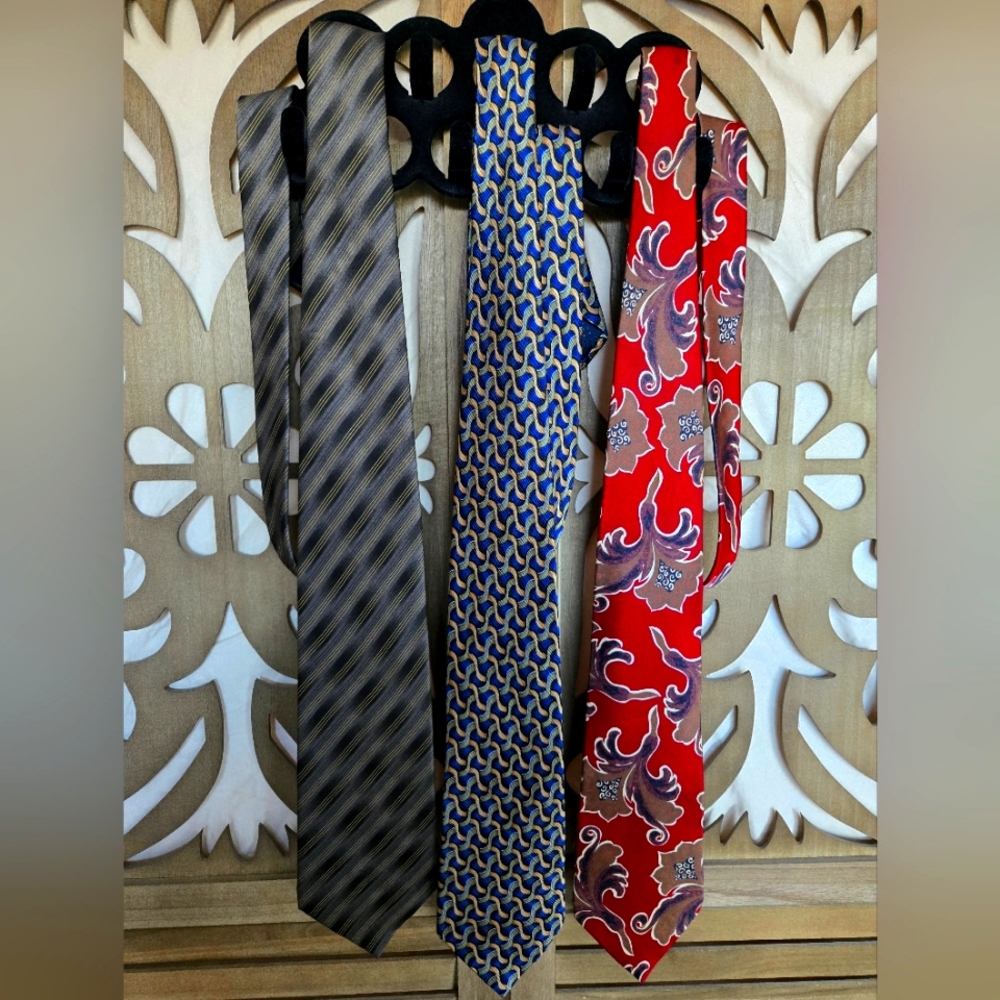 Tie Set Of 3 Silk Red Blue Gray